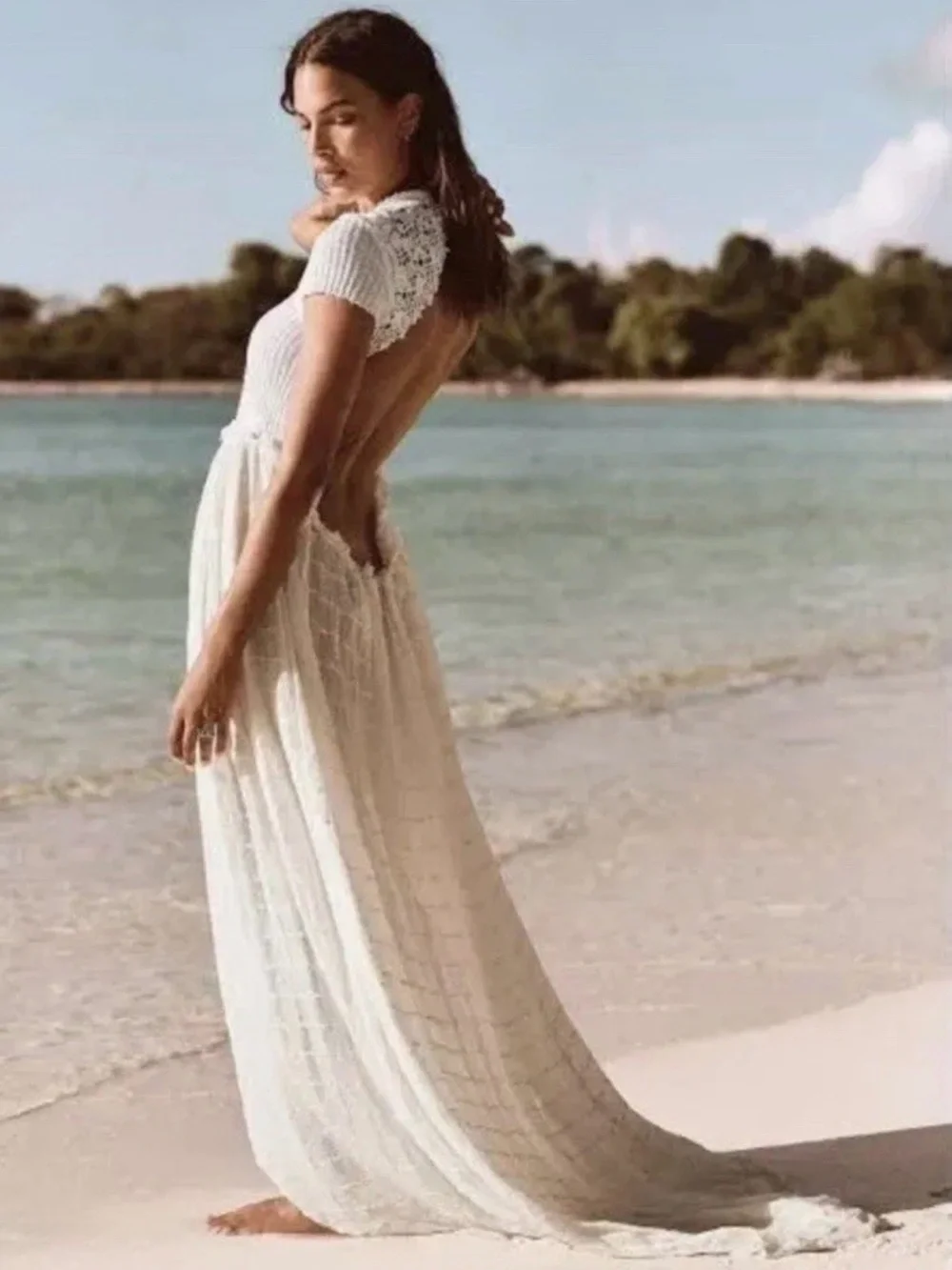 Free People Serenity White Lace Maxi Dress XL Open Back Boho Beach NWT